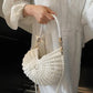 Knitted Seashell Tote Bag with Pearl Strap