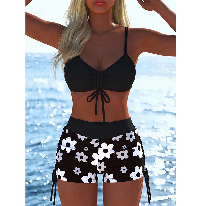 📢📢Letzter Tag – 50 % Rabatt!! ⏰Damen Bikini Set – Kordel-Top & Boyshorts, Verschiedene Designs🩱 Für Strand & Pool