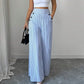 Damen Leinenhose mit Blau-Weiß-Streifen 👖 Hohe Taille & Lockerer Gerader Schnitt