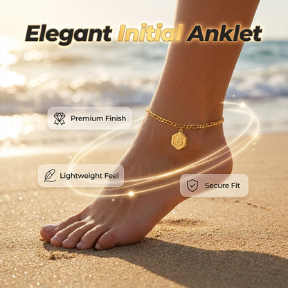 ⏰ 30 % RABATT – Nur für kurze Zeit ✨ Damen Fußkette mit Initiale 💛 Goldfarbene Figaro-Kette im Minimalistischen Stil