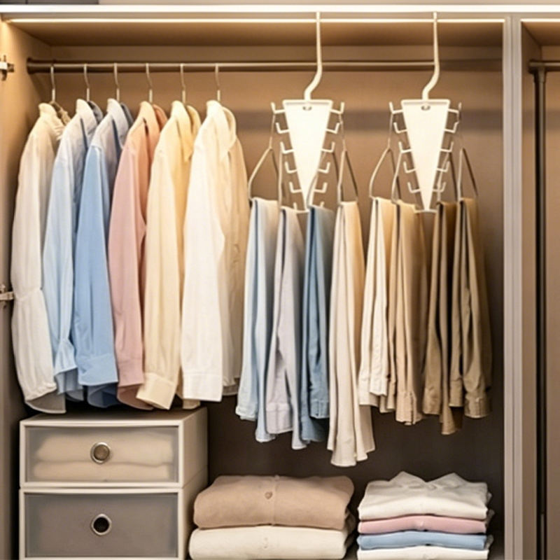 🔥 1+1 GRATIS! 📐 Multifunktionaler Dreieck-Kleiderbügel – Platzsparender Schrank-Organizer für Kleidung & Accessoires
