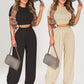 Zweiteiliges Set für Damen: figurbetontes Kurzarm-T-Shirt und lockere Hose