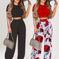 Zweiteiliges Set für Damen: figurbetontes Kurzarm-T-Shirt und lockere Hose