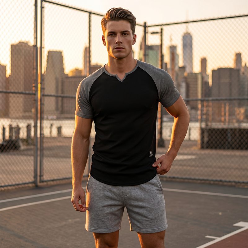 💪 50% OFF 👕 Men’s Two-Tone Athletic T-Shirt – V-Notch Collar, Raglan Sleeve Design & All-Day Comfort 🔥