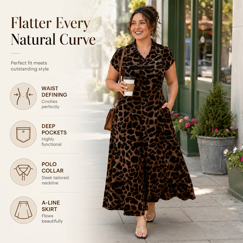 👗 Elegantes Damen-Kleid mit Leopardenprint & Reverskragen – stilvoll, figurbetont & perfekt für Büro, Dinner & besondere Anlässe 🐆✨