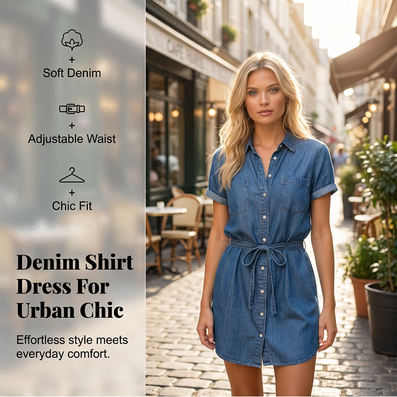 ✨ Jeanshemd-Kleid mit Kordelzug – bequem, knitterarm & leicht zu kombinieren – zu Sneakern, Sandalen oder Stiefeln
