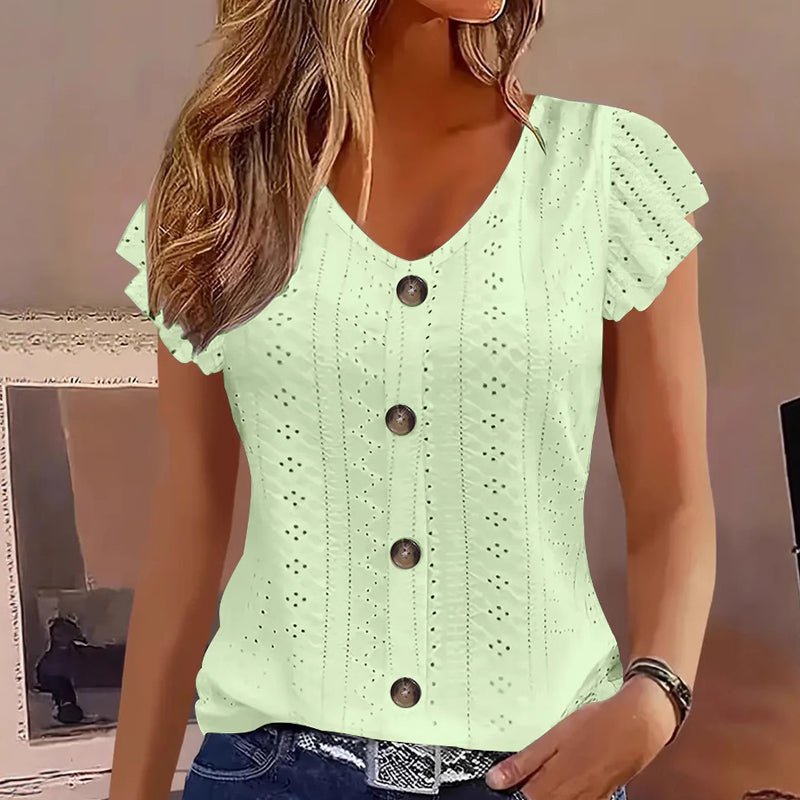 📢Mid-Season Sale: −50% nur für kurze Zeit⏰👚 Damen-Langarmshirt mit V-Ausschnitt & Knopfleiste🌸