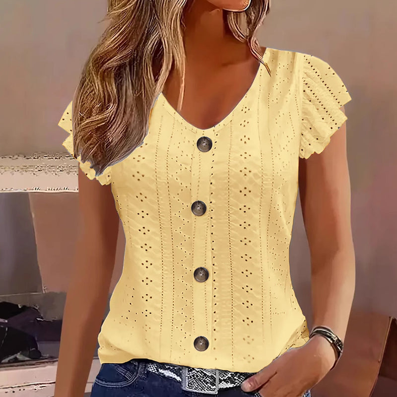 📢Mid-Season Sale: −50% nur für kurze Zeit⏰👚 Damen-Langarmshirt mit V-Ausschnitt & Knopfleiste🌸