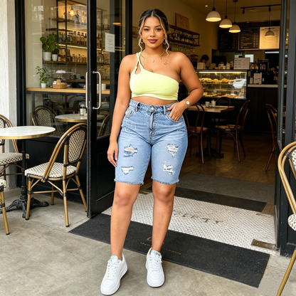 📢Mid-Season Sale: −50% nur für kurze Zeit⏰👖 Damen-Denim-Shorts in Übergrößen mit Used-Look