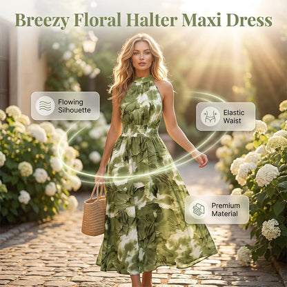 👗 Damen-Kleid mit Halsterneck, ärmellos & bedruckt – leicht, luftig & vielseitig für Sommer, Strand & Freizeit 🌸☀️