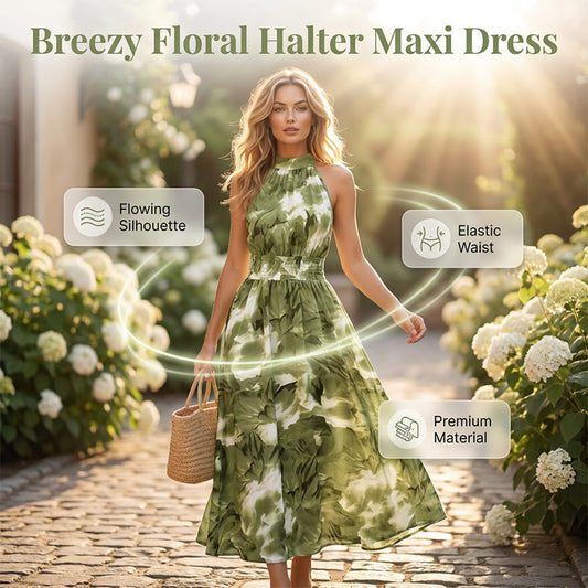 👗 Damen-Kleid mit Halsterneck, ärmellos & bedruckt – leicht, luftig & vielseitig für Sommer, Strand & Freizeit 🌸☀️