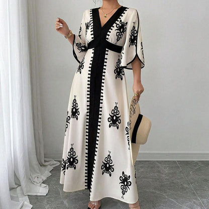 🌿 Bohème-Sommerkleid mit weitem Schnitt – figurschmeichelnder V-Ausschnitt, weich fallender Stoff & ideal für Gartenpartys, Strandspaziergänge & Dinner Dates