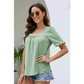 👚 Damen-Kurzarmtop mit quadratischem Ausschnitt, Rüschen & Krauseldetails – leicht, feminin & vielseitig für Alltag & Sommer 🌸
