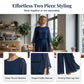 👖 2-teiliges Set mit Rüschen-Details – langärmliges Oberteil & weite Hose in Tiefblau, elegant & bequem für Alltag, Büro & besondere Anlässe 🌊✨