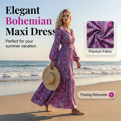 👗 Boho-Kleid mit V-Ausschnitt & Kordelzug in der Taille – figurschmeichelnd, leicht & vielseitig für Alltag, Strand & Urlaub 🌸☀️