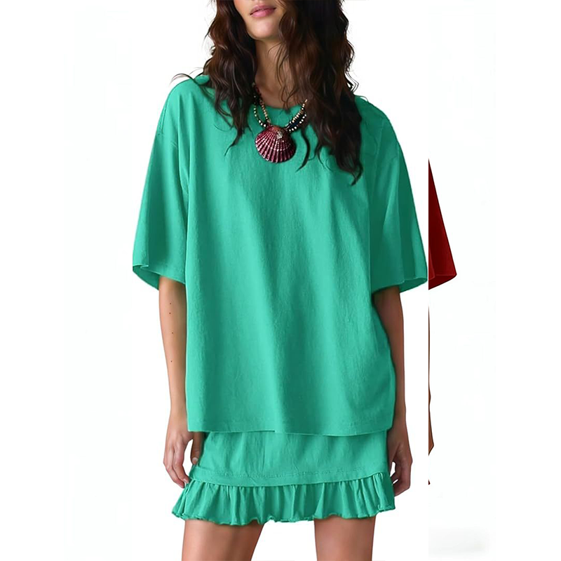 ⏰ 50 % RABATT – Nur für kurze Zeit ✨👚 2-teiliges Freizeit-Set – kurzärmeliges Oberteil mit Rundhals & Faltenrock, bequem, atmungsaktiv & vielseitig für Alltag, Büro & Freizeit 🌸