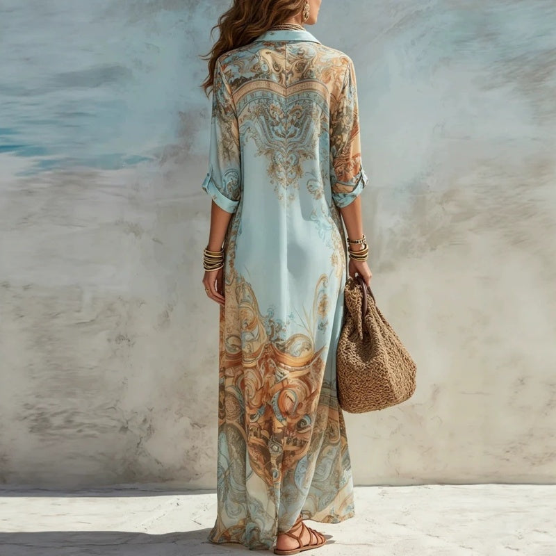 ✨ Exklusiv – 50 % RABATT! 👗 Elegantes Boho-Kleid mit Knopfleiste – Retro-Muster, fließende Silhouette & perfekt für Feste, Urlaub & Alltag 🌿