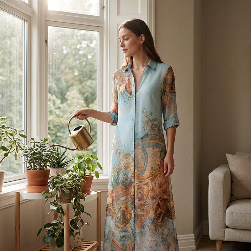 ✨ Exklusiv – 50 % RABATT! 👗 Elegantes Boho-Kleid mit Knopfleiste – Retro-Muster, fließende Silhouette & perfekt für Feste, Urlaub & Alltag 🌿