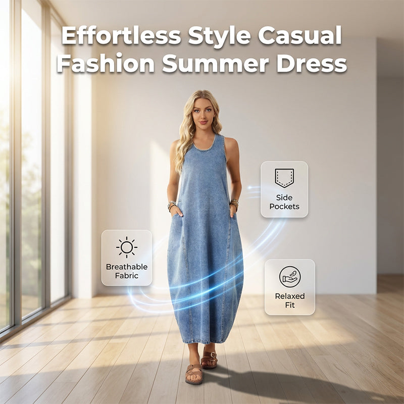 👗☀️ Ärmelloses Maxi-Jeanskleid für Damen mit praktischen Taschen