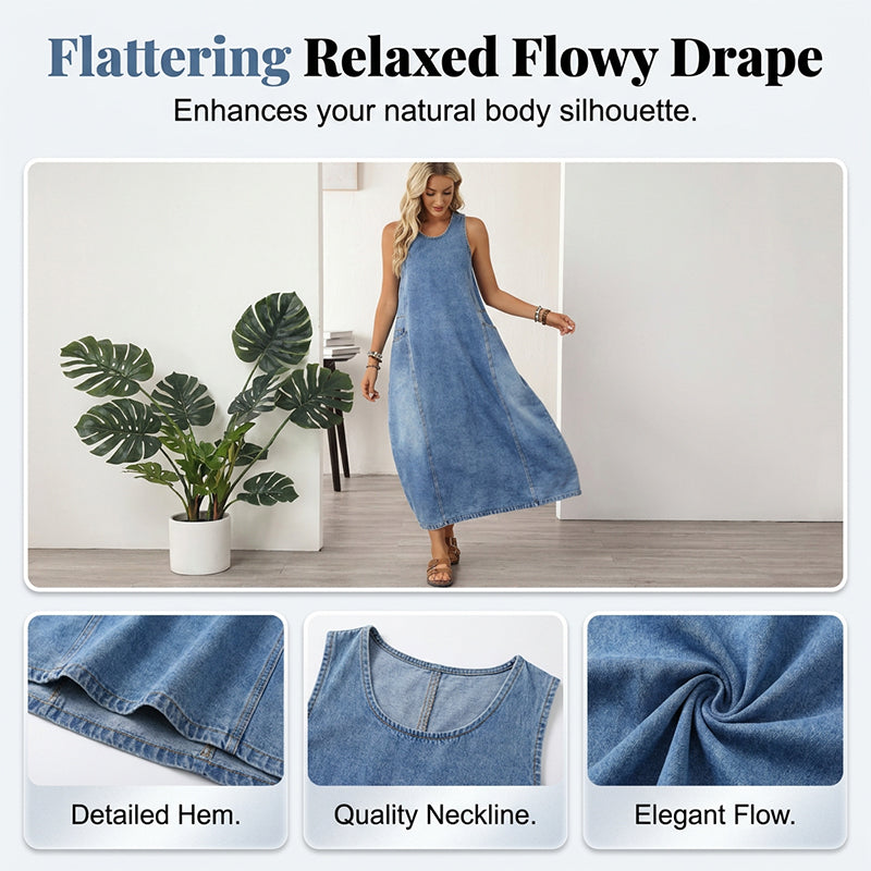 👗☀️ Ärmelloses Maxi-Jeanskleid für Damen mit praktischen Taschen