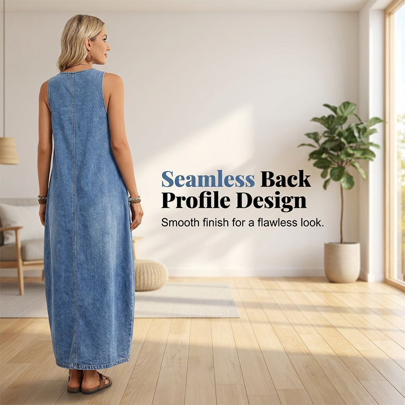 👗☀️ Ärmelloses Maxi-Jeanskleid für Damen mit praktischen Taschen