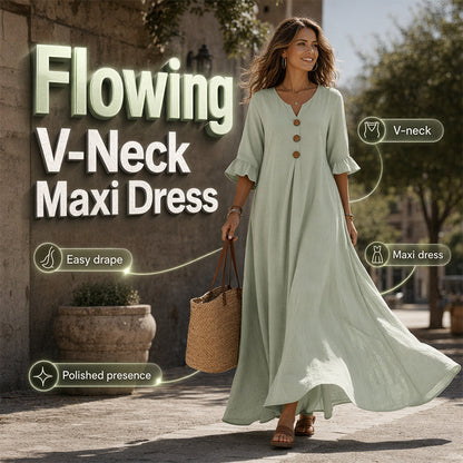 🌸🔥Damen V-Ausschnitt Lockeres Maxikleid