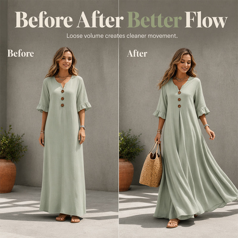 🌸🔥Damen V-Ausschnitt Lockeres Maxikleid