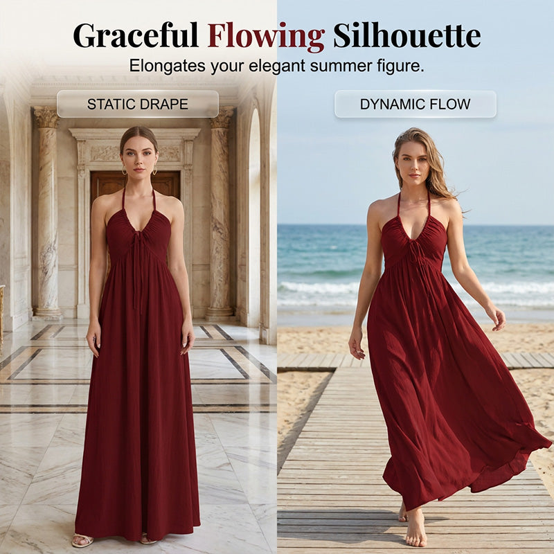 🔥50 % Rabatt auf Neuheiten – Maxikleid für Damen mit Neckholder und rückenfreiem Ausschnitt