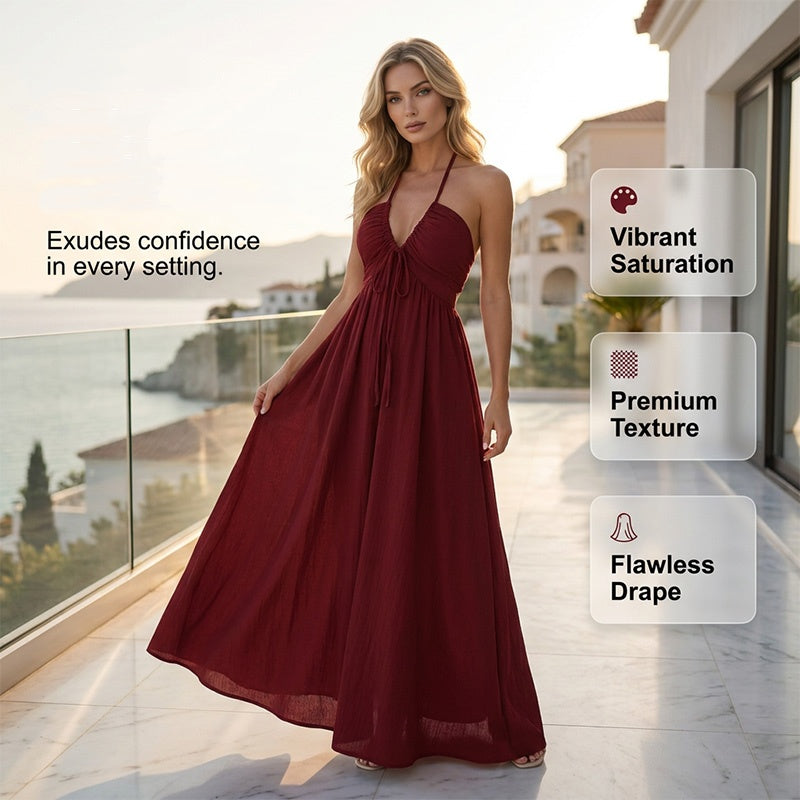 🔥50 % Rabatt auf Neuheiten – Maxikleid für Damen mit Neckholder und rückenfreiem Ausschnitt