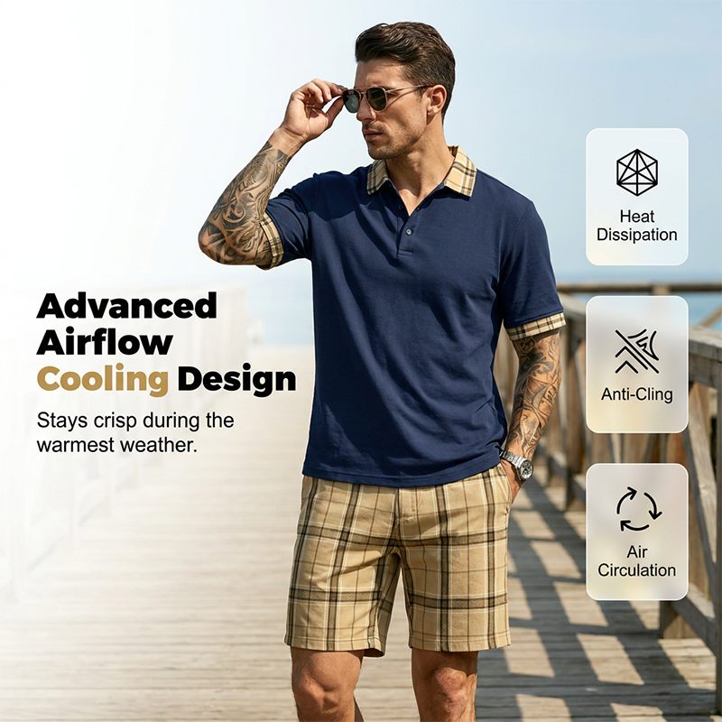 Men's Summer Shirt and Plaid Shorts Set