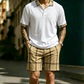 Men's Summer Shirt and Plaid Shorts Set