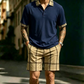 Men's Summer Shirt and Plaid Shorts Set