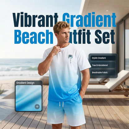 ⏰ 50 % RABATT – Nur für kurze Zeit ✨👕 2-teiliges Sommer-Set für Herren – Kurzarm-Shirt & Shorts mit Farbverlauf, atmungsaktiv, bequem & vielseitig für Alltag, Sport & Reisen 🌊