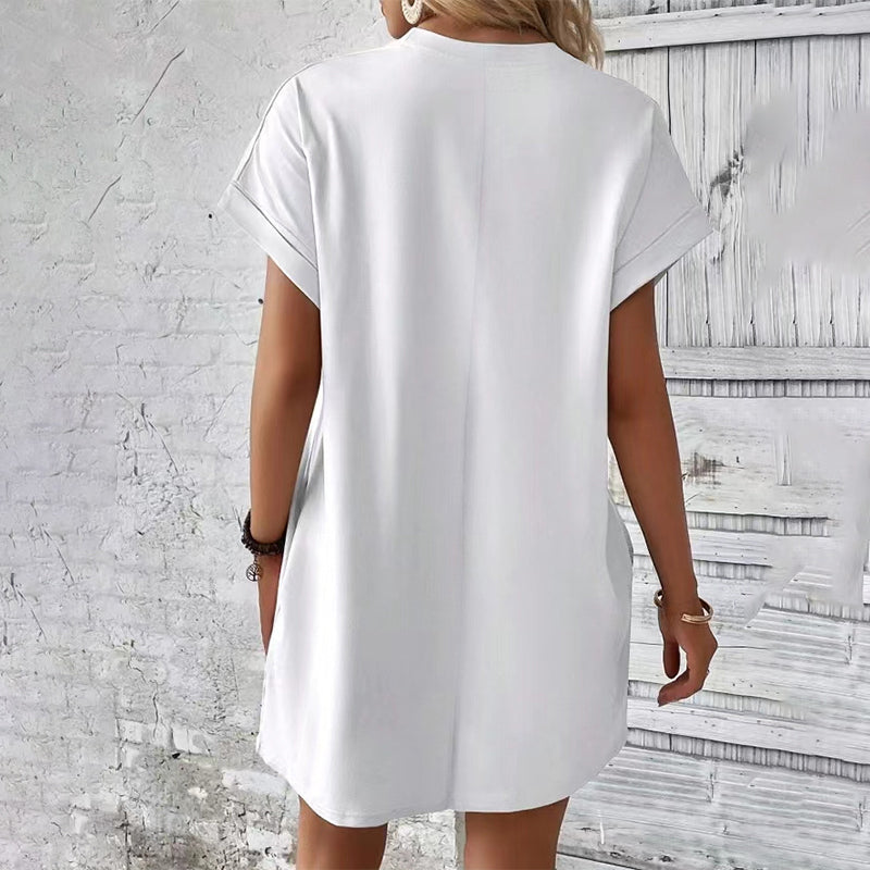 👗 Damen-Tunika-Kleid mit Rundhals – einfarbig, lockere Passform mit praktischen Taschen, vielseitig & bequem für Alltag, Freizeit & Reisen 🌿