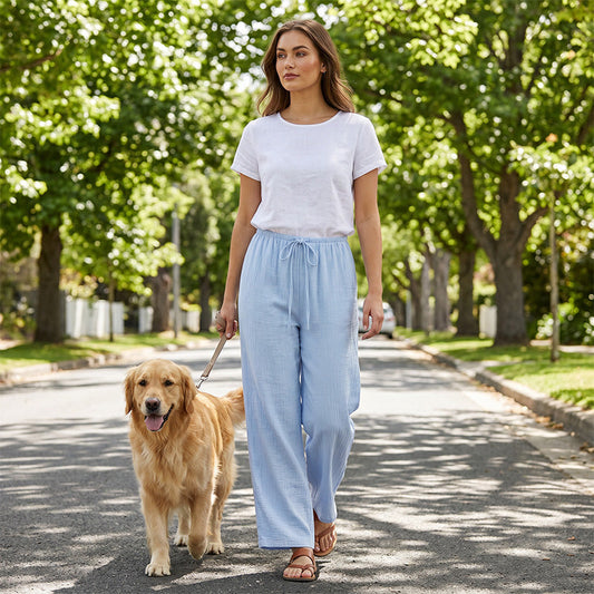 ⏰ 50 % RABATT – Nur für kurze Zeit ✨👖 Leichte Leinen-Hose – weite Passform, entspannter Schnitt, mit Bindegürtel & in dezenten Unifarben 🌿
