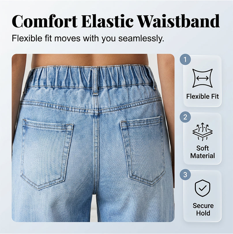 👖 50% RABATT! ✈️ Damen Weitbein-Jeans mit Patch-Taschen – Elastischer Bund & Stretch-Denim – Figurfreundlich & bequem – ideal für Alltag & Freizeit 🩵🌸✨