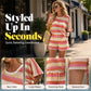 🧶 2-teiliges Strick-Set für Damen – gestreiftes, lockeres Strand-Outfit, atmungsaktiv, mit rundem Ausschnitt, perfekt für den Urlaub 🌊
