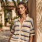 🧶 2-teiliges Strick-Set für Damen – gestreiftes, lockeres Strand-Outfit, atmungsaktiv, mit rundem Ausschnitt, perfekt für den Urlaub 🌊