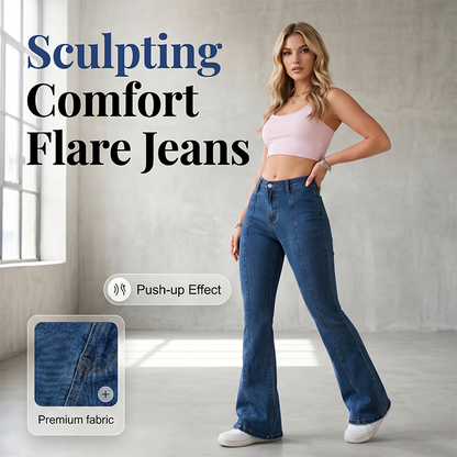 ⏰ 50 % RABATT – Nur für kurze Zeit ✨👖 Damen-Jeans mit leicht ausgestelltem Bein – mittelhoher Bund, asymmetrischer Saum & elastischer Denim, bequem & figurschmeichelnd 🌿