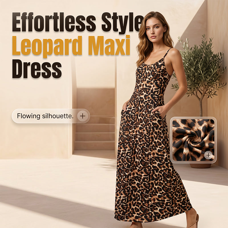 💃🐆Damen Leopardenmuster Spaghettiträger Maxikleid