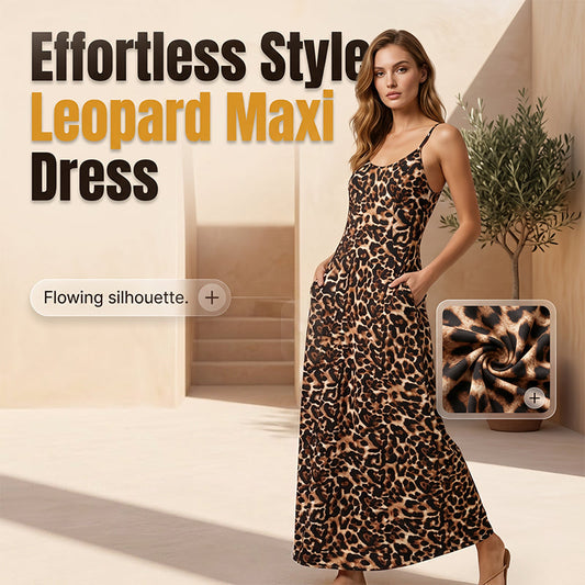 💃 Damen Maxikleid mit Leopardenmuster 🌿 Spaghettiträger, Bequeme Passform & Perfekt für Sommer und Urlaub