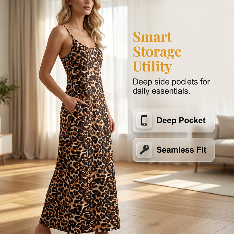 💃🐆Damen Leopardenmuster Spaghettiträger Maxikleid