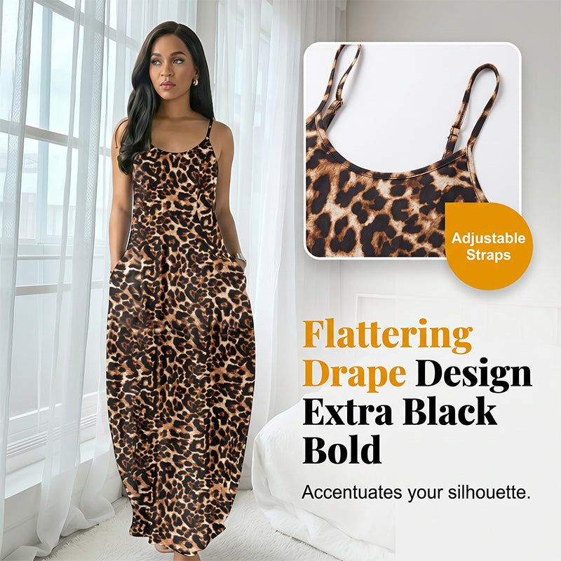 💃🐆Damen Leopardenmuster Spaghettiträger Maxikleid