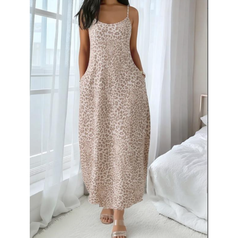 💃🐆Damen Leopardenmuster Spaghettiträger Maxikleid