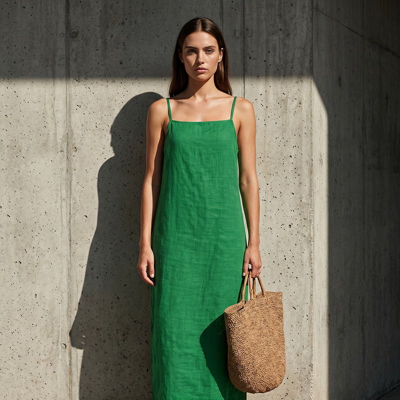 🛍️ 50 % Rabatt – Klassisches Boho-Kleid mit Spaghettiträgern & eckigem Ausschnitt – leicht & luftig für den Urlaub 🌸