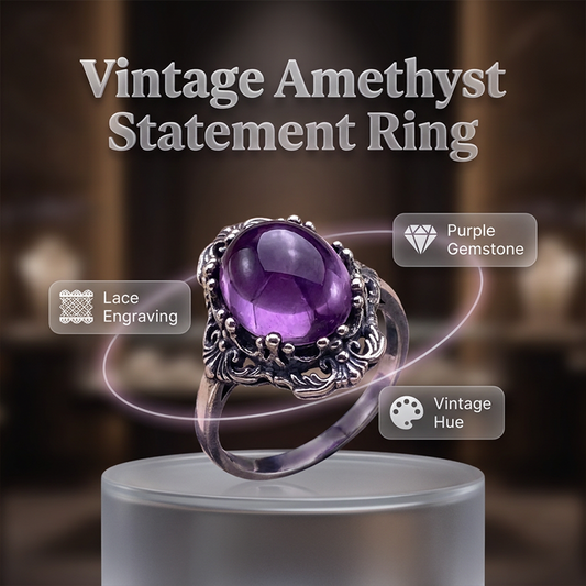 🔮Vintage Spitzen-Amethyst-Ring 💍 Feine Spitze Lila Amethyst Ring für Frauen Geschenk