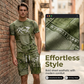 Herren Lässiges Kunstdenim-Print T-Shirt & Shorts Set