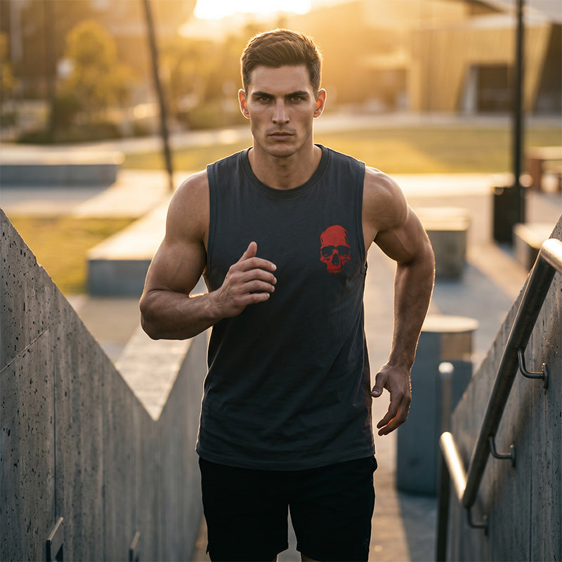 💀☀️ Herren Tanktop mit Totenkopf-Print – Ärmelloses Sommer-Shirt mit lockerer Passform