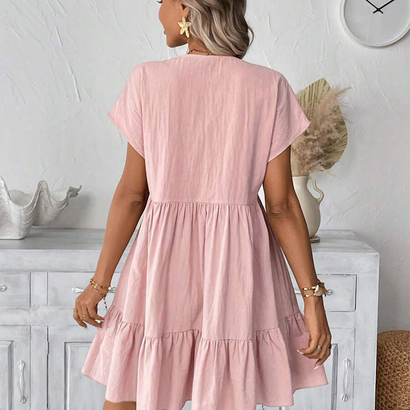🌸 50% OFF NOW! 🌸Women's V-Neck Loose-Fit Dress with Ruffle Hem 👗 Flattering V-Neck, Playful Ruffles  ✨