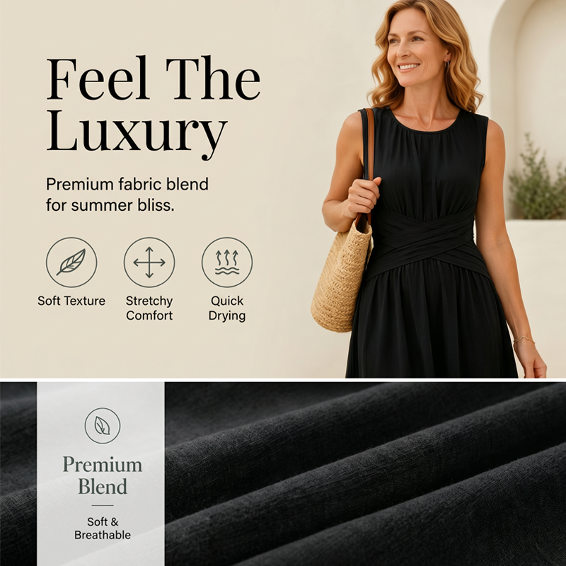 Women's Sleeveless Round Neck Wrap-Waist Maxi Dress